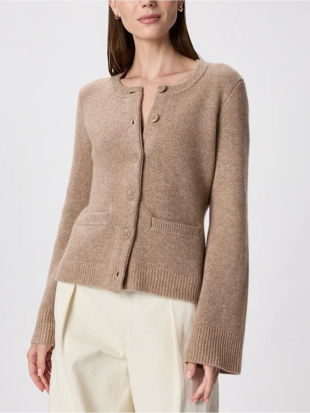 NWOT Quince Mongolian Cashmere Structured Cardigan M Oatmeal Quiet Luxury Fall
